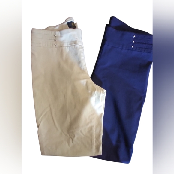 JM Collection 2 Pair Womens Dress Stretchy Pants Pull On Blue And Beige Size PP - Picture 1 of 14